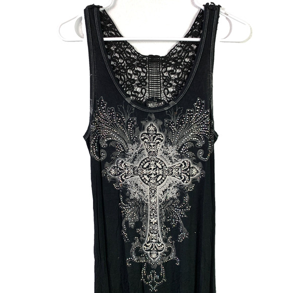 Y2K Vocal Black White Tie Dye Bling Crochet Maxi Goth Cross Dress Chest 28" Lg - Picture 2 of 9
